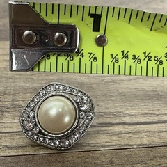 Vintage MONET Clip Earring Faux pearl PAVE crystal accent Silver tone .75 in
