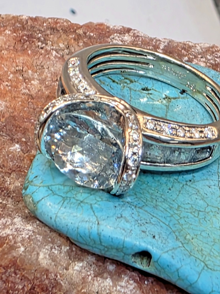 18kt BELLARI Diamond Aquamarine 18k White Gold Ring 7.42 S7