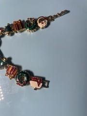 Vintage Christmas Charm Bracelet Santa Tree Snowman Stocking Enamel 8”