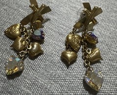 Fancy Aurora Borealis and Gold tone Heart Drop Dangle Earrings