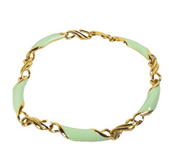 Vintage Chunky Choker Necklace Green Enamel Gold-tone Chain Hook Clasp Statement