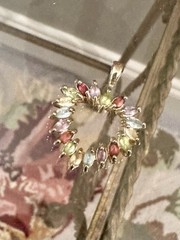 Vintage Gold Plate 925 Sterling Silver Prong Set Multi Color CZ Heart Pendant
