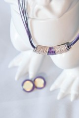 Vintage 90’s set of purple acrylic enamel necklace and earrings