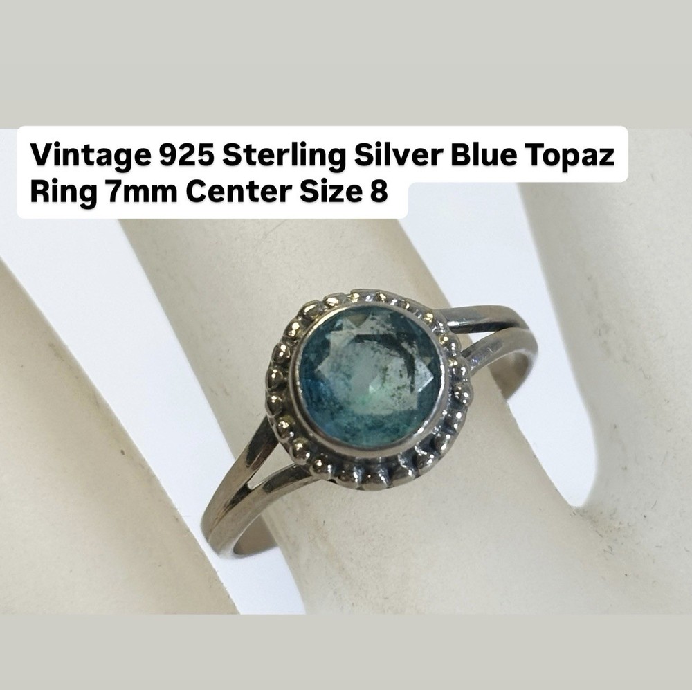 Vintage 925 Sterling Silver Blue Topaz Ring Size 8