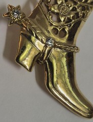 Vintage 1928 Brand Boot Brooch Pin Gold Tone Rhinestone Cowgirl Western