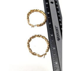 Vintage Hoop Pierced Earrings Ridged Gold-tone 1.5″ Self-closing Large gp-1