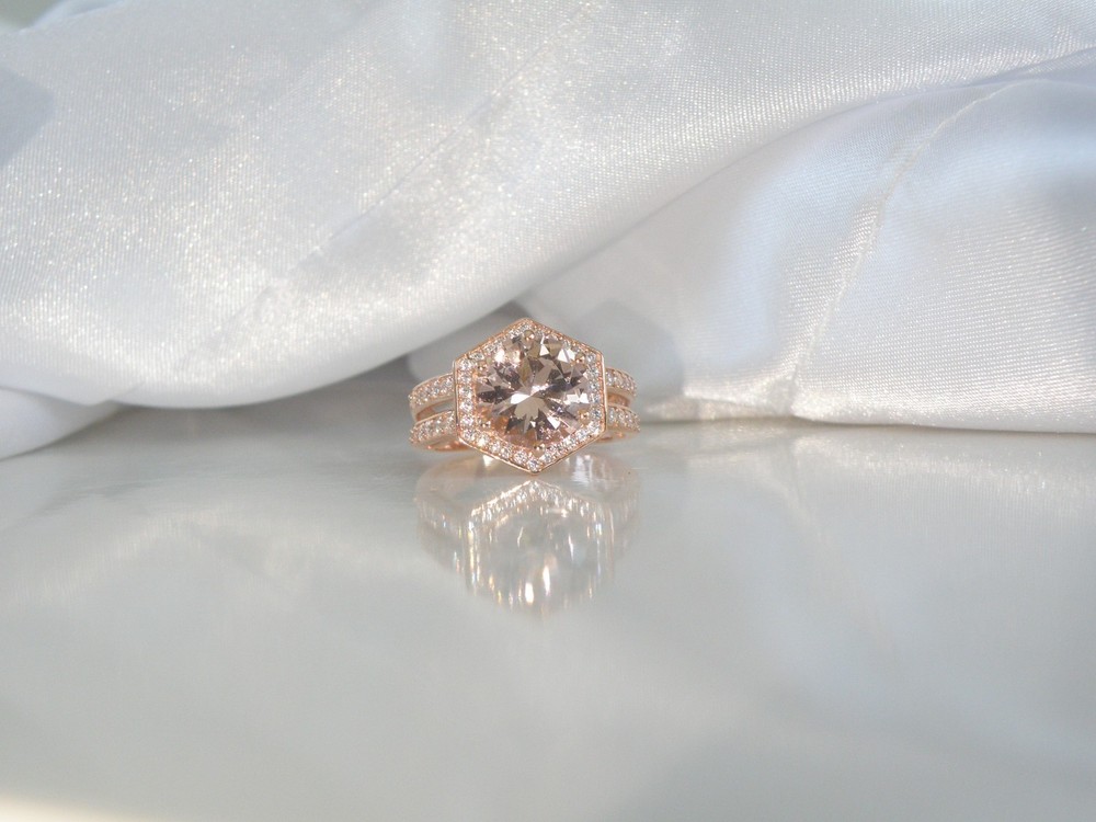 Rose Gold on Sterling Silver 925 Natural Irradiated Peach Morganite Ring Size 6