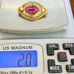 Antique 10K yellow gold red stone & seed pearl brooch pin 2.0 grams