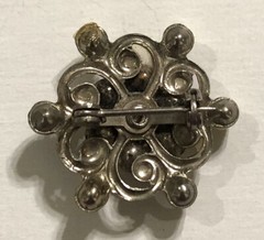 Vintage Silver Tone Metal With Faux Pearl Brooch Pin