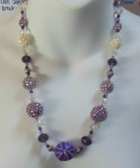 Vintage Purple Floral Glass/Plastic/Metal Bead Toggle Necklace