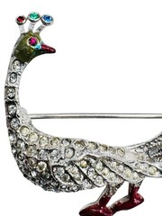 Vintage Art Deco Pave Rhinestone Peacock Brooch Rhodium Plated
