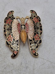Vintage Cloisonne Brooch Lot Of 2, 1 Flower, 1 Butterfly. Unmarked