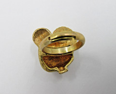 Unique Vintage Cartoon Mouse Ring Brushed Gold Tone Rhinestone Eyes Size 5