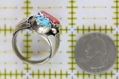 VINTAGE MEN’S INDIAN NATIVE AM STERLING SILVER 925 TURQUOISE CORAL RING 11.75