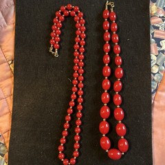 2 Vintage Jewelry MONET Red Lucite/Gold Metal Beads Necklaces