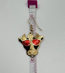 Vintage Edgar Berebi Gold Tone Enamel Cow Sunglasses Dangle Pierced Earrings