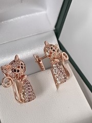Vintage 1990-s 14 Ct Rolled Gold Cat Zircons Earrings-Hallmarked 585 RG