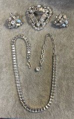 Vtg Gorgeous B. David Rhinestone Necklace Brooch & Screw Back Earrings