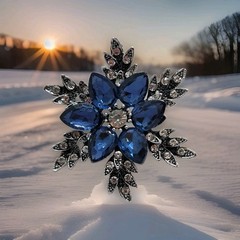 Vintage Blue Crystal Snowflake Brooch Pin – Sapphire Flower Silver Rhinestone