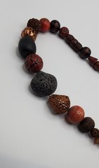 Vintage wood, plastic and gold tone shades of browns beaded Necklace 23″