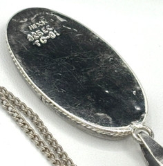 MidCentury Mexico Taxco Sterling Silver 925 Hemp & Abalone Pendant w/metal Chain