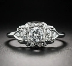 Art Deco Style 3Ct Round Cut Lab Created Diamond Bridal Wedding 14K Gold FN Ring
