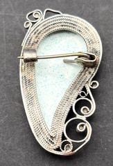 800 Silver Russian Finift Hand Painted Enamel Floral Filigree Paisley Brooch