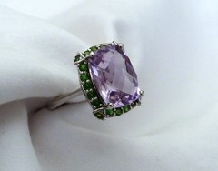 NEW SIGNED HT STERLING SILVER TOURMALINE CHROME DIOPSIDE GEMSTONE RING SIZE 9.5