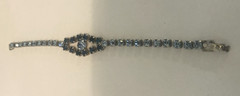 VTG Light Blue & Sapphire Color Crystal Prong Set Rhinestone Bracelet -Formal 7″