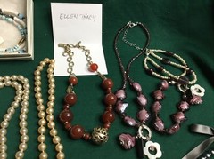 junk drawer lot of 27 jewelry Necklaces Wristbands Metal Stones Gems Plastic