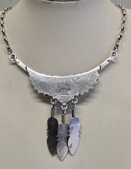 Vintage Sterling Silver Turquoise Feather Choker Necklace & Earrings Signed KB
