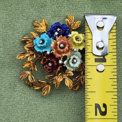 Vintage Italy 18K Gold Colorful Flower & Diamond Brooch KG Old Italian Jewelry