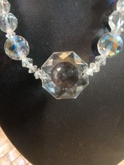 Vtg Art Deco Rock Crystal Faceted Bead 16.5” Necklace/choker