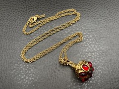Vintage 1928 Gripoix Style Red Cabochon Pill Box Pendant Necklace 28”