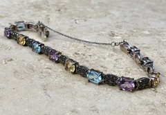 ✨💐🛍️Vintage 925 STERLING SILVER COLORFUL Multi GEMSTONE 💎 MARCASITE Bracelet✨