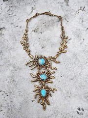Pal Kepenyes Turquoise Bronze Drop Necklace 1960’s Modernism Brutalist Necklace