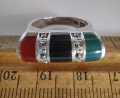 Vintage Sterling 925 ND NP? High Profile Modernist Inlay Ring Size 8.5 *7 Grams