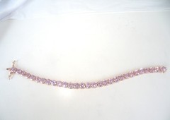 Vintage Sterling Silver 925 RoseGold on Large Pink Gemstone Tennis Bracelet 7.5″