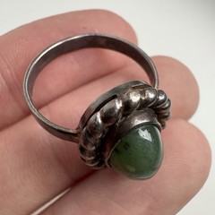 Vintage Ring Natural Nephritis Jade stone Silver 925 star USSR Jewelry size 7
