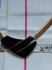 Vtg Choker Flatten Snake goldtone Signed TRIFARI black Enamel Statement 70s-80s
