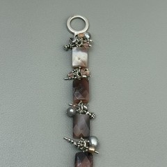 Artisan 925 Sterling Silver Banded Agate Pearl Bracelet Toggle Clasp 7″ Vintage