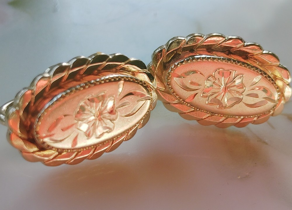 Vtg 1/20 12KT GF Victorian Design Floral Etched Screwback Earrings—11-25