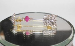 0.68ct Rose Cut Diamond Ruby Antique Victorian Look 925 Silver Wedding Brooch