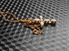 14K Marathon Brand Gold Opal Cross Necklace Gemstone Vtg 18″ 14kGF Chain Diamond