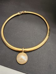Vintage Marvella Omega Chain Necklace faux pearl Gold Tone Signed 80’s