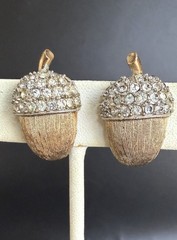 Lot Marvella Acorn Earrings Clear Rhinestone Gold & Unsigned Pearl Brooch!!