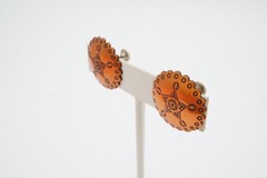 Vintage Earrings Copper Etched Concho