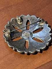 Vintage M. Ocampo Taxco Mexico Sterling Silver 925 Flower Brooch Pendant Inlay
