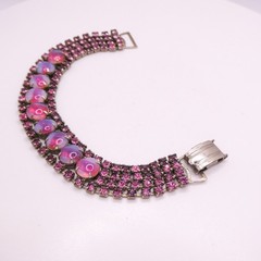 Vintage Pink Givre Rinestone Wide 4 Row 6.5″ Womens Statement Bracelet