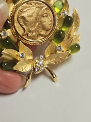 Vtg JBK CAMROSE & KROSS Jaqueline Kennedy Signed JBK USA Greek Coin Brooch